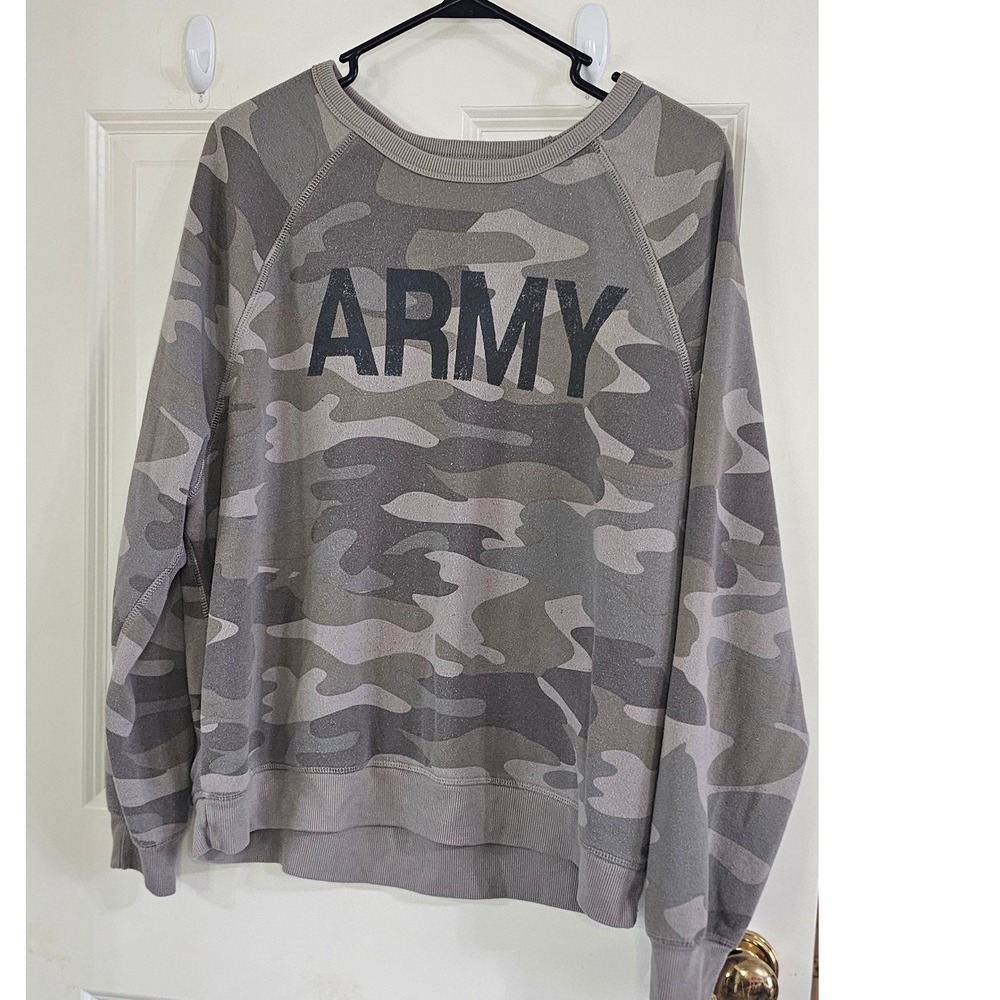 US Army Camouflage Sweatshirt Mens XL Gray Camo Raglan Pullover Graphic Crewneck